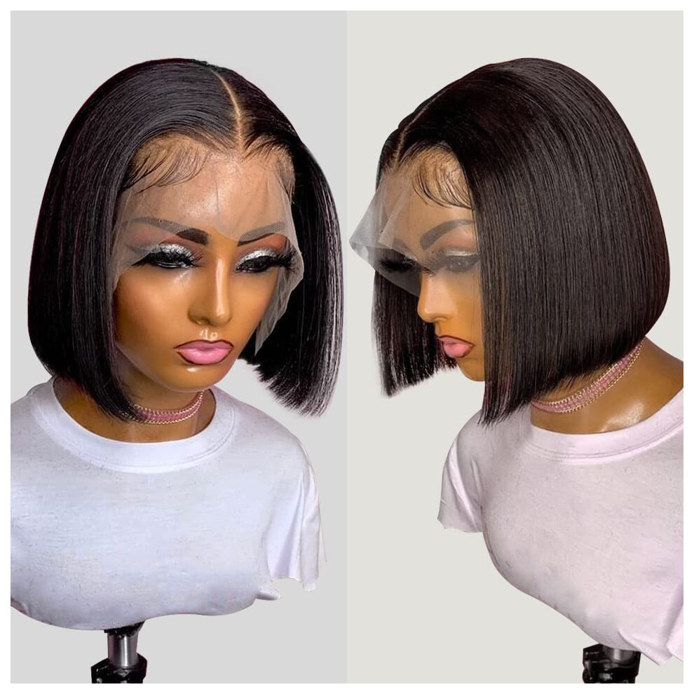 Unisex Bob Lace Front Wig Human Hair, 13X4 Hd Transparent Preplucked Glueless Brazilian Short Straight