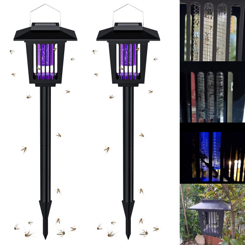 2 Pcs Solar Bug Zapper Outdoor, Waterproof LED Mosquito Killer Lamp with Dual Lighting Function