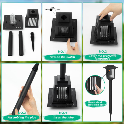 2 Pcs Solar Bug Zapper Outdoor, Waterproof LED Mosquito Killer Lamp with Dual Lighting Function 2
