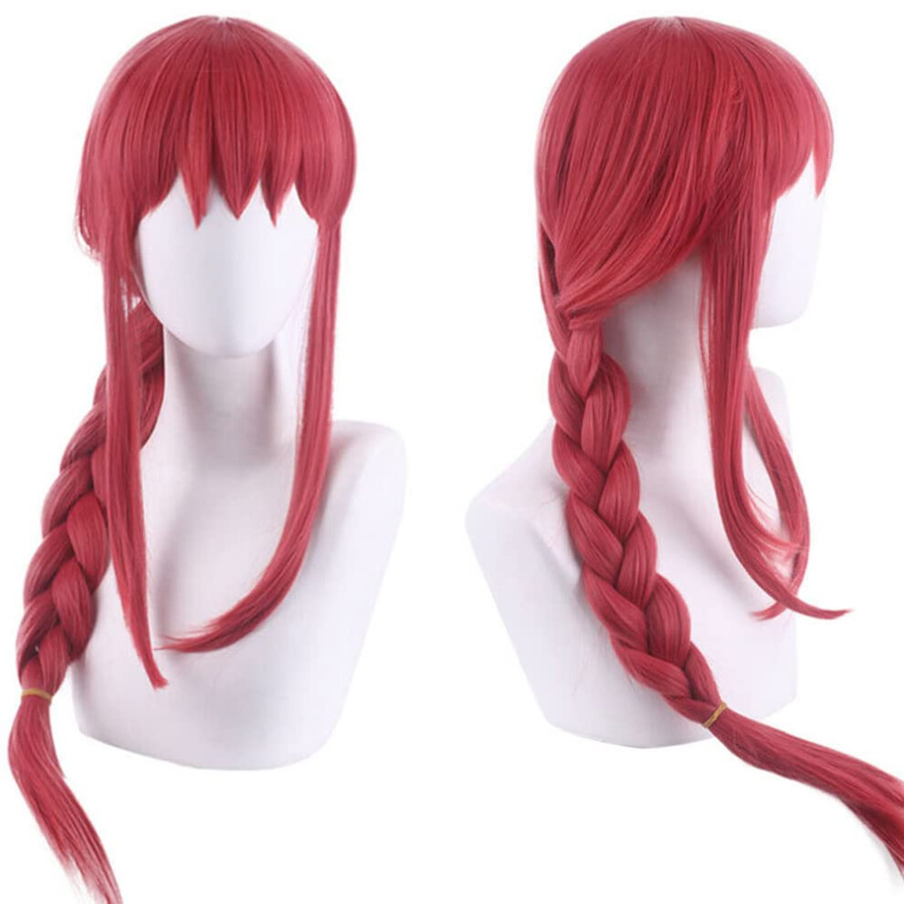 Unisex Pink Hot Long Cosplay Wig 29 Inch Braided Heat Resistant Synthetic Fiber With Adjustable Cap