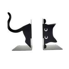 1 par de sujetalibros de metal con diseño de gato caprichoso, sujetalibros decorativos con bordes redondeados,