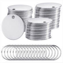 100 Pack Round Stamping Blanks Stainless Steel Blank Tags with Hole Dog Metal Polished