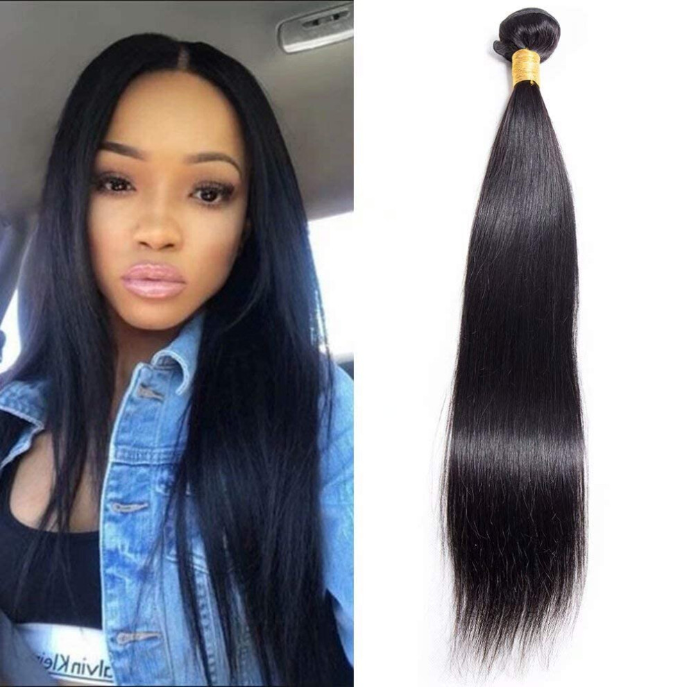 Unisex Black Brazilian Virgin Hair Bundle Straight Remy Human Hair Extensions 20In Natural Color Tangle