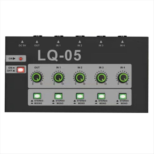 -05 4-Channel Microphone Mixer, Mini Instrument Amplifier Audio Input Multifunctional Mixing Effect
