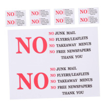 No Junk Mail Stickers 5 Sheets Weatherproof PVC Decals for Outdoor Mailboxes and Home Use