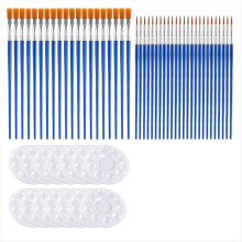150Pcs Paint Brushes Palettes Set, Including 100Pcs Nylon Painting Brush and 50Pcs Round Plastic Paint