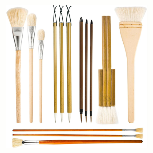 14Pcs Pottery Glaze Brushes, Wood Pottery Brushes Long Handle