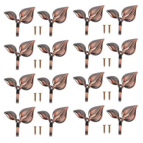 16 x Iron Leaf Shaped Curtain Tie Backs Holders Wall Hooks Home Decor, Red Bronze