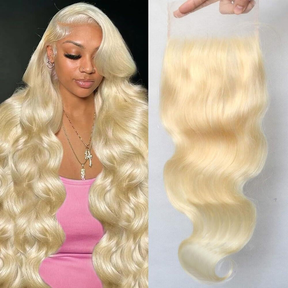 Unisex 18 Inch 613 Honey Blonde Body Wave Lace Closure 4X4 Transparent Hd Undetectable Hairline