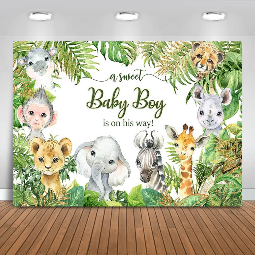 Safari Baby Shower Backdrop Jungle Animals Baby Shower Background Zoo Animals Boy Baby Shower Party Cake Table Decoration Banner (7X5ft) 9482828514043