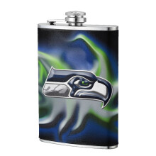 Seahawks Flagon Hip Flask 8oz, Food-Grade Stainless Steel & Leather, Compatible with Outdoor Sports, Camping, Wedding Groomsman Gift