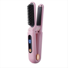 2 in 1 Digital Straightening Comb 3 Temperature Adjustables Hair Flat Iron for Women Female Pink
