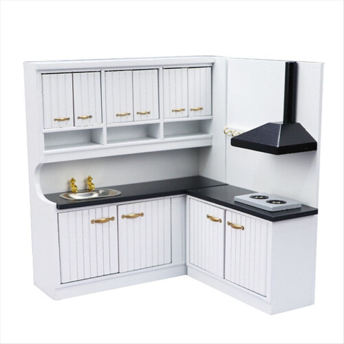 Σετ 1 σετ λευκού τραπεζιού μαγειρέματος κουζίνας 1/12 κουκλόσπ 1