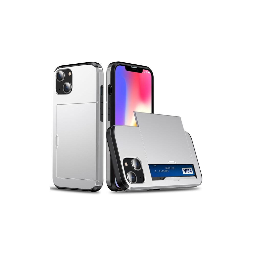 Compatible With Iphone 15 Hybrid Case With Card Slot Silver 9482828515156