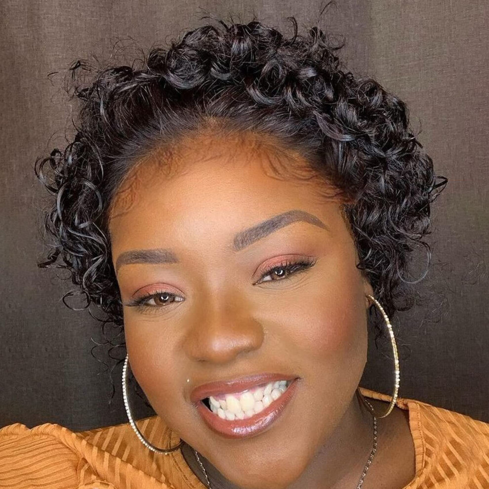 Unisex Black Short Curly Human Hair Wig For Women Pixie Cut 13X1 Hd Lace Front Natural Hairline
