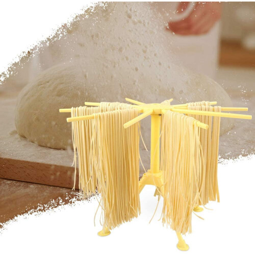 Pasta Drying Rack, Plastic Foldable Spaghetti Stand with 10 Arms, Easy Storage & Quick Setup (Yellow)