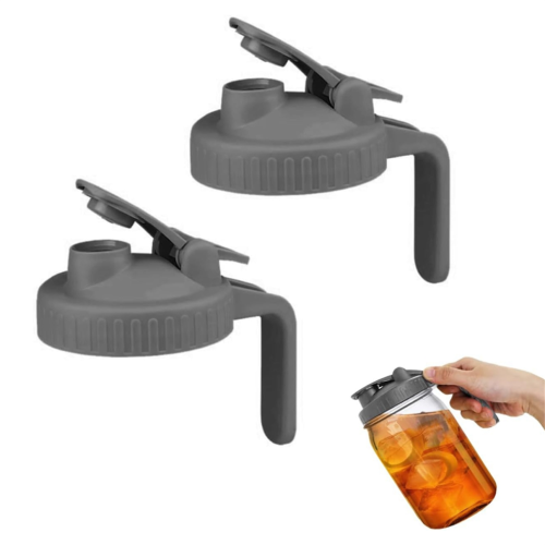 2-pack brett öppningslock till burkar, läckagesäkert lock, grå 1