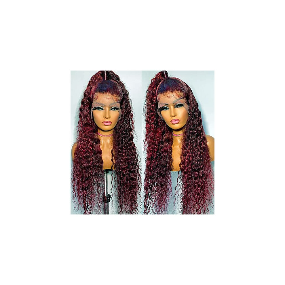 Burgundy Lace Front Wig 99J Long Curly 24 Inch for Black Women Heat Resistant Natural Hairline