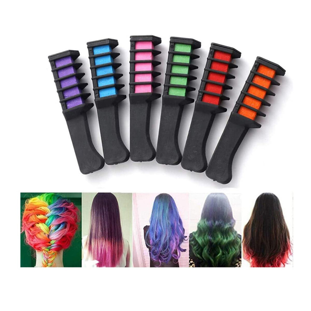 Cream 6 Color Temporary Hair Chalk Comb Set, Washable Hair Coloring Combs For Kids Party And Cosplay