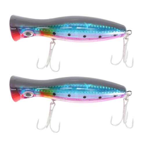 2 Stück Popper-Angelköder 3D mit Drillingen 12 cm 42 g Topwater Hardbait Soft Isca Kunstköder