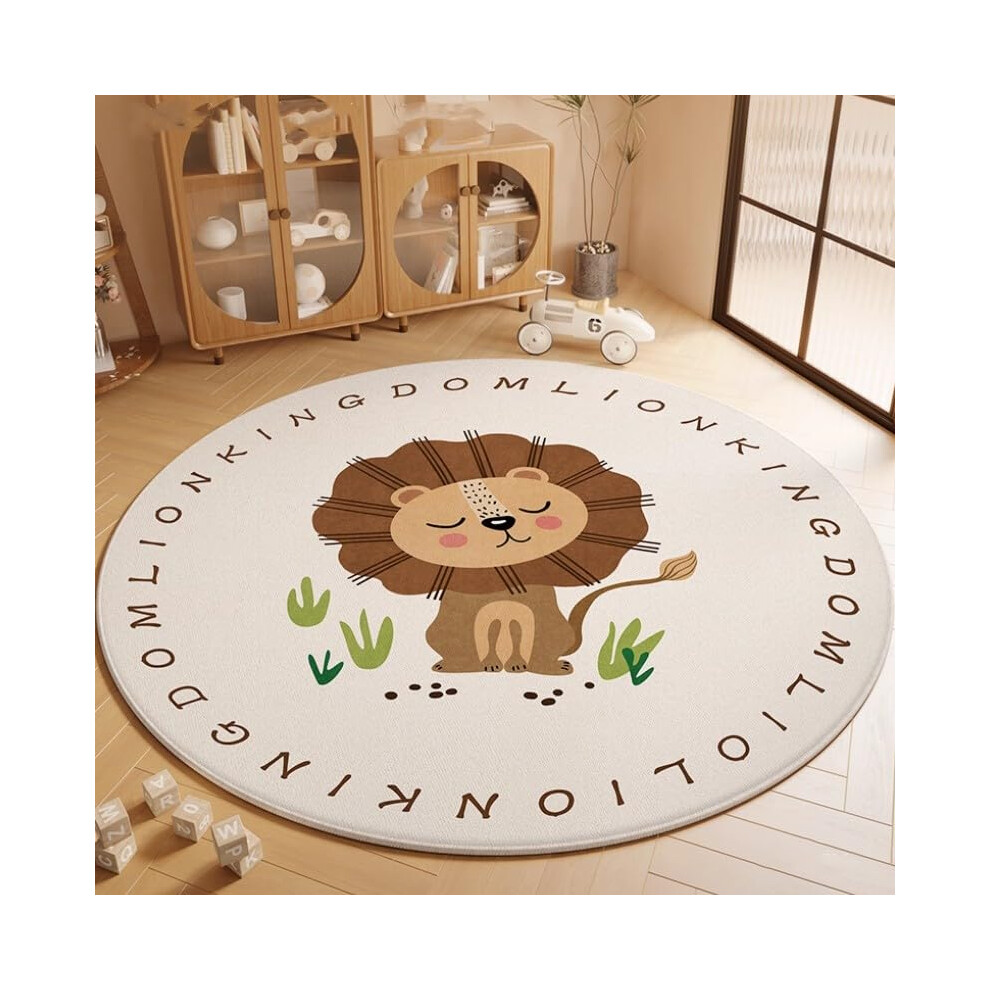 Round Kids Playroom Rug with ABC Alphabet Lion Design for Nursery, Bedroom, Classroom Learning Carpet 47.2'