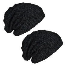 2X Herr Slouchy Lång Mössa Stickad Mössa För Sommar Vinter Oversize Svart