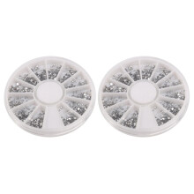 2 cajas de carrusel con diamantes de imitación plateados para manicura de uñas de cristal, rueda de