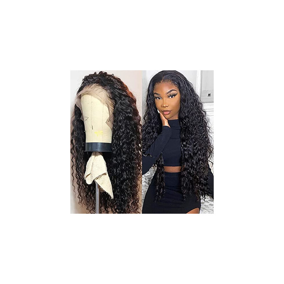 Unisex Brown 24 Inch Medium Brazilian Wet And Wavy Human Hair Lace Front Wig Preplucked Natural Hairline