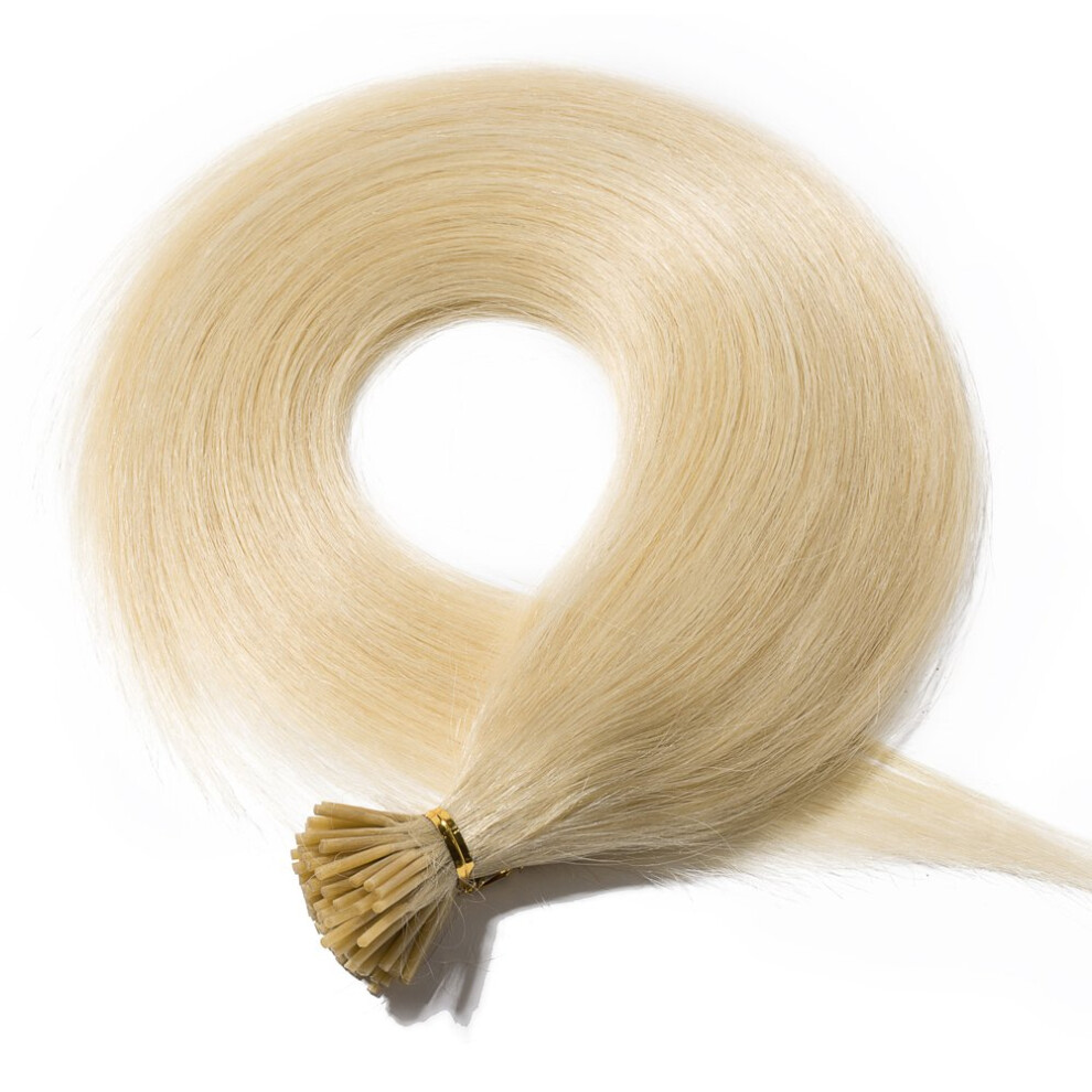 I Tip Human Hair Extensions 18 Inch Platinum Blonde Pre Bonded 100 Strands Cold Fusion 50g