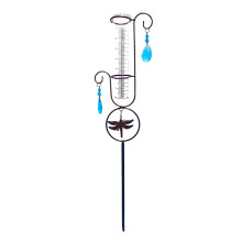 Decorative Dragonfly Outdoor Rain Gauge with Heavy Duty Metal Stand for Easy Rainfall Reading