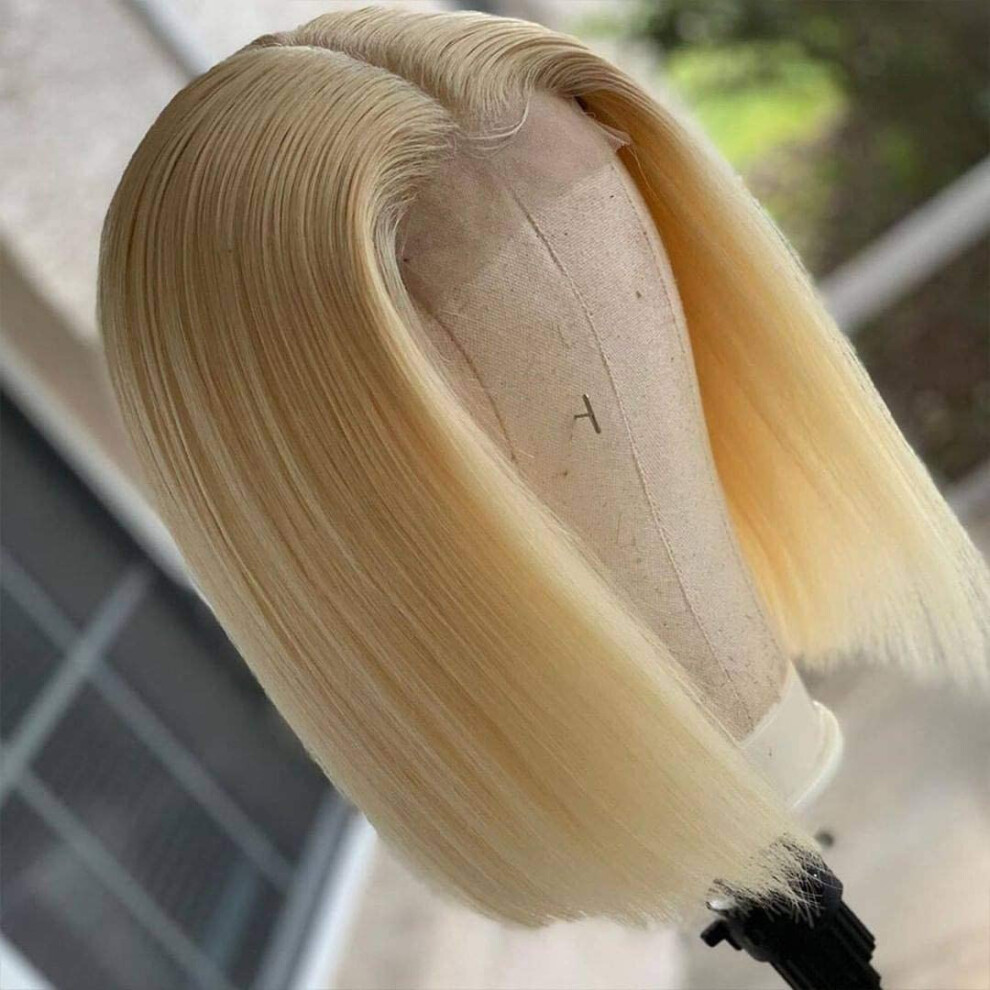 Unisex 613 Blonde Bob Lace Front Wig 10 Inch Straight Brazilian Human Hair Natural Hairline For Women