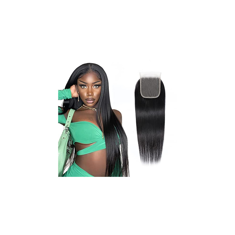 Brazilian Virgin Hair Closure 4x4 HD Transparent Lace Pre Plucked with Baby Hair Straight Human Hair