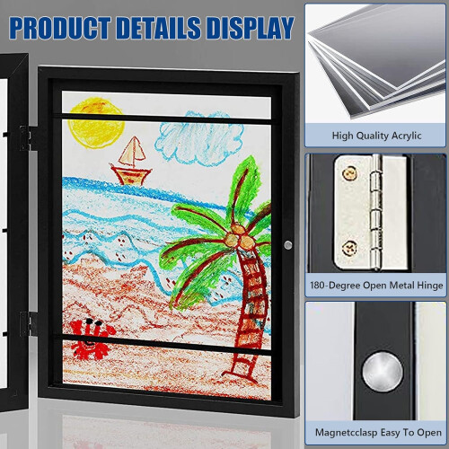Kids Art Frame A4 Front Opening Changeable Artwork Display with Hidden Storage for Wall Mount 2