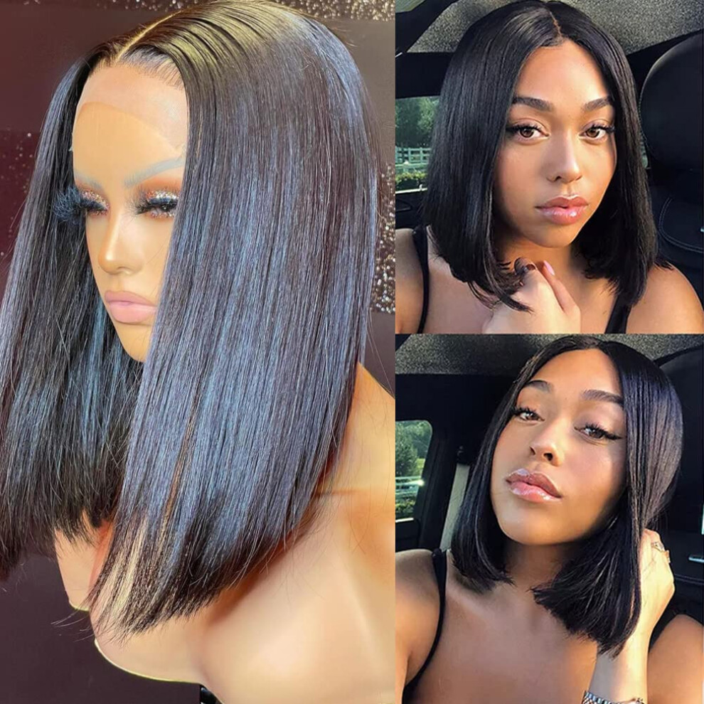 Unisex 16 Inch Straight Bob 360 Lace Frontal Brazilian Human Hair Wig With Baby Hair, 180% Density