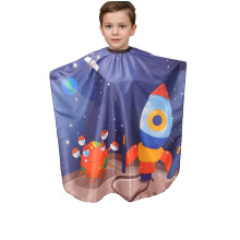 Kids Haircut Cape Waterproof AntiStatic with Adjustable Neck, Space Rocket Design for Children
