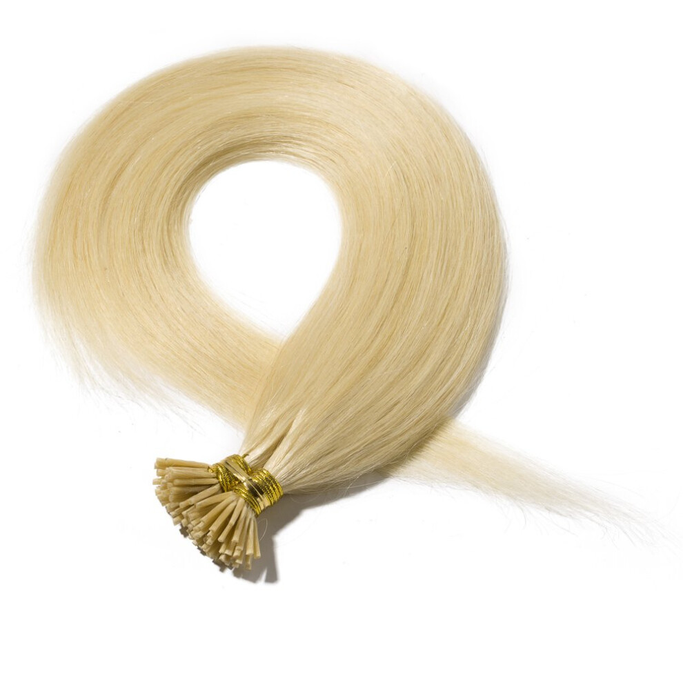 Human Hair Stick Tip Extensions 20 Inch 100 Strands Bleach Blonde Pre Bonded I Tip Seamless Blend
