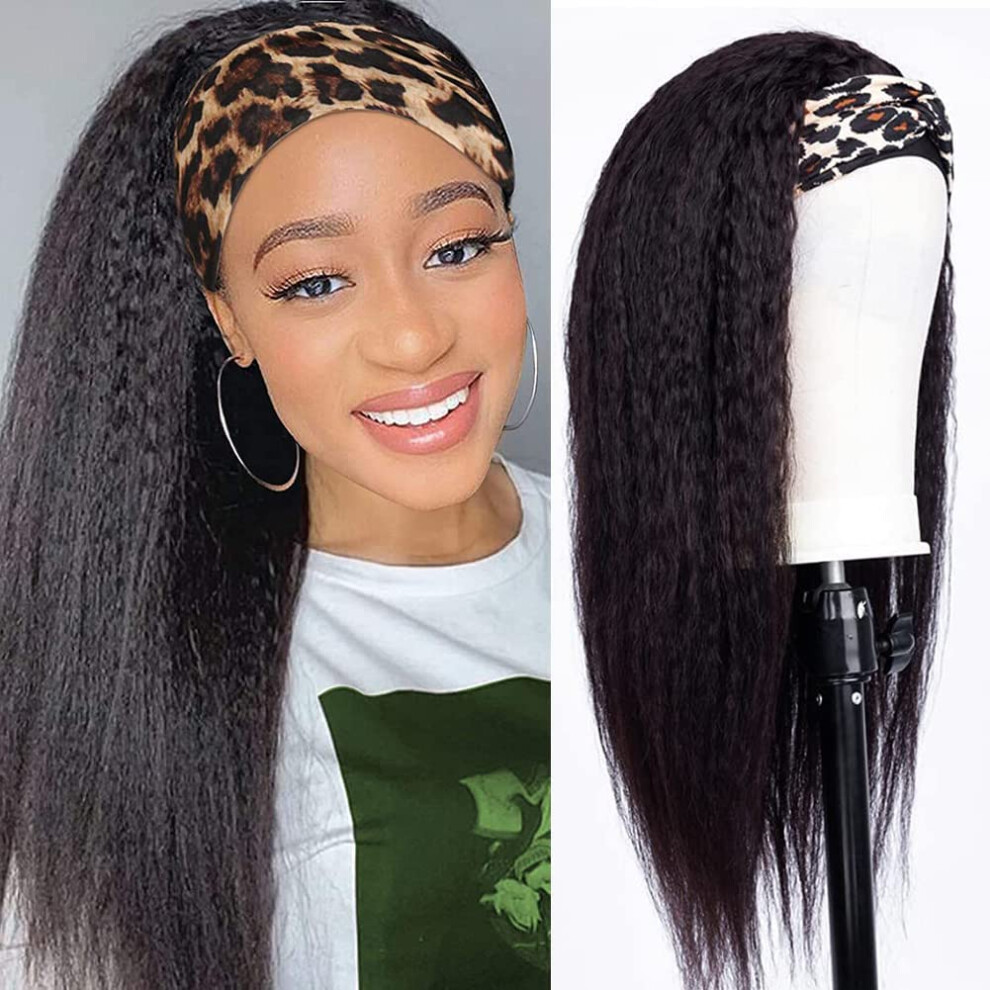 Headband Wig 18 Inch Kinky Straight Brazilian Virgin Human Hair Glueless 150% Density Natural Color