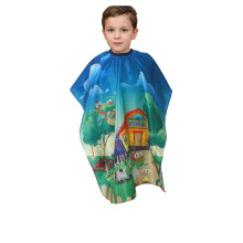 Kids Haircut Cape Waterproof AntiStatic Adjustable Neck Barber Cape for Children Blue House Pattern