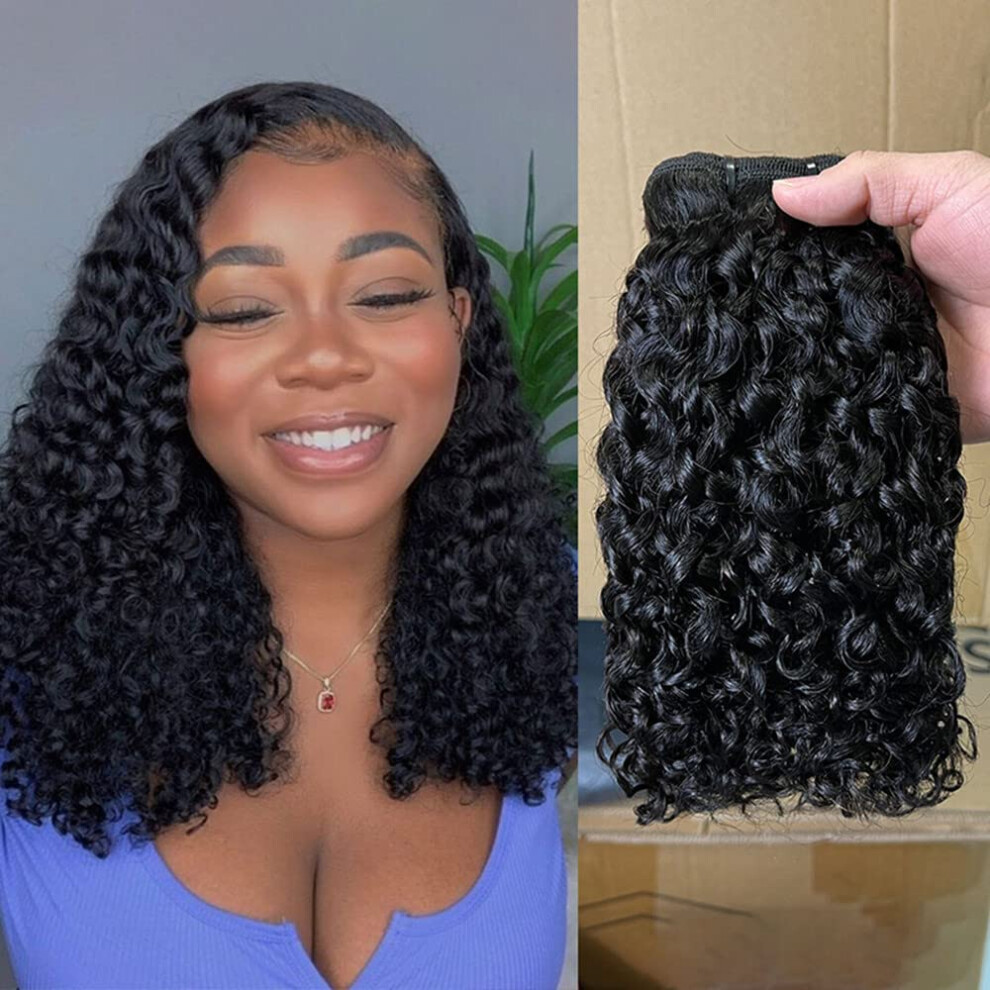 Unisex Black Brazilian Virgin Human Hair Extensions Pixie Curly 16 Inch Bundles Natural 1B