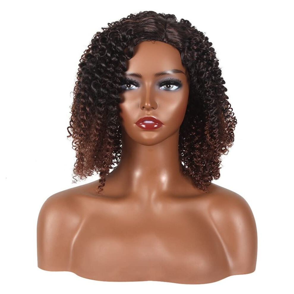 Unisex Red Short Afro Kinky Curly Wig With Bangs For Women, Synthetic Light Auburn Gradient, Bouncy And Soft