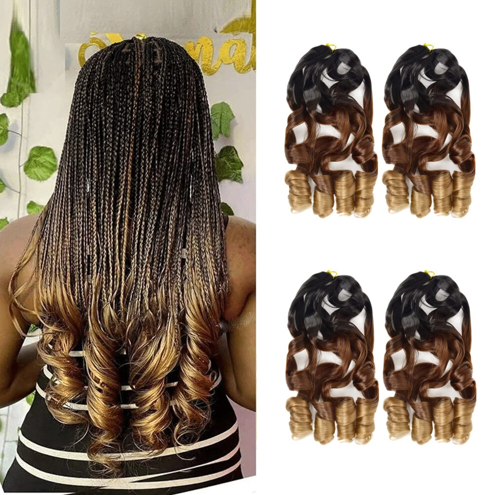 Unisex Black 22 Inch French Curl Braiding Hair Extensions, Prestretched Wavy Crochet Hair For Women 1B/30/27