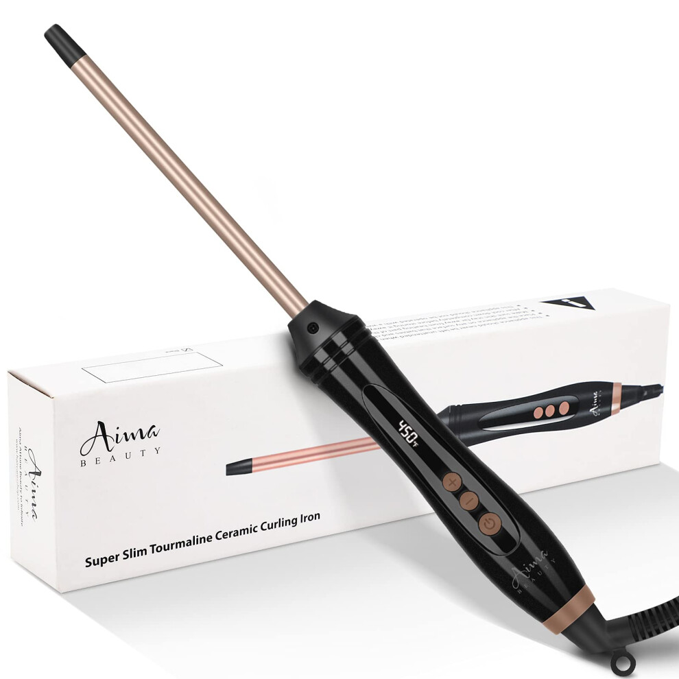 9mm Tourmaline Ceramic Curling Wand for Tight Curls, Small Iron with Adjustable Heat and Dual Voltage