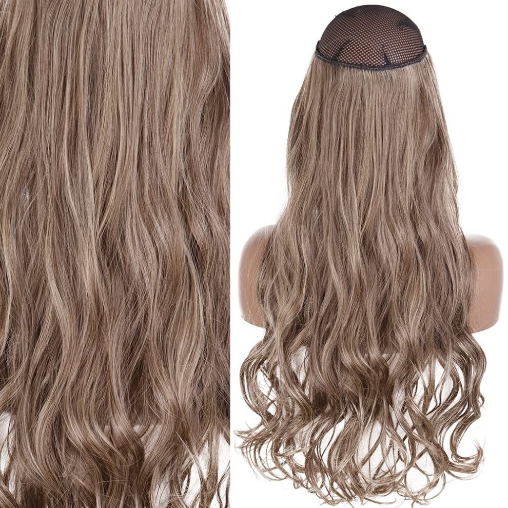 Unisex Black Hair Extensions Invisible Wire Halo Hairpiece, Straight Synthetic One Piece, Natural Blonde