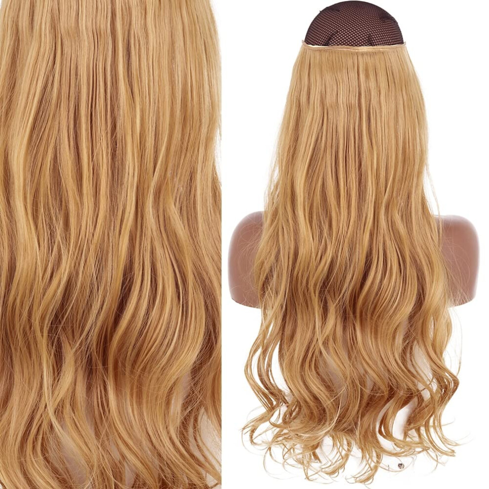Halo Hair Extensions Natural Black Blonde 22 Inches Invisible Wire Synthetic Straight Hairpiece