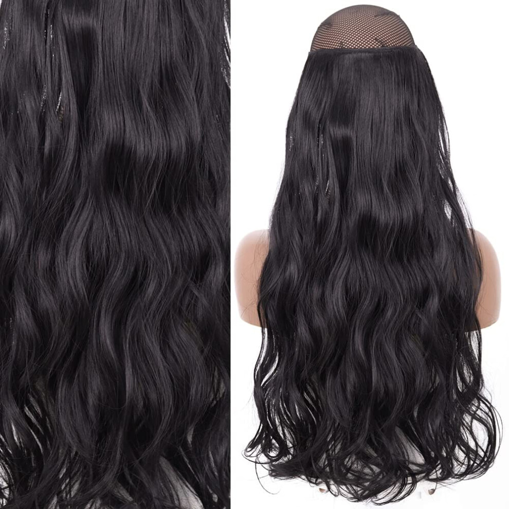 Unisex Black Invisible Wire Hair Extensions Natural 16In Synthetic Halo With Clip In Bangs For Volume