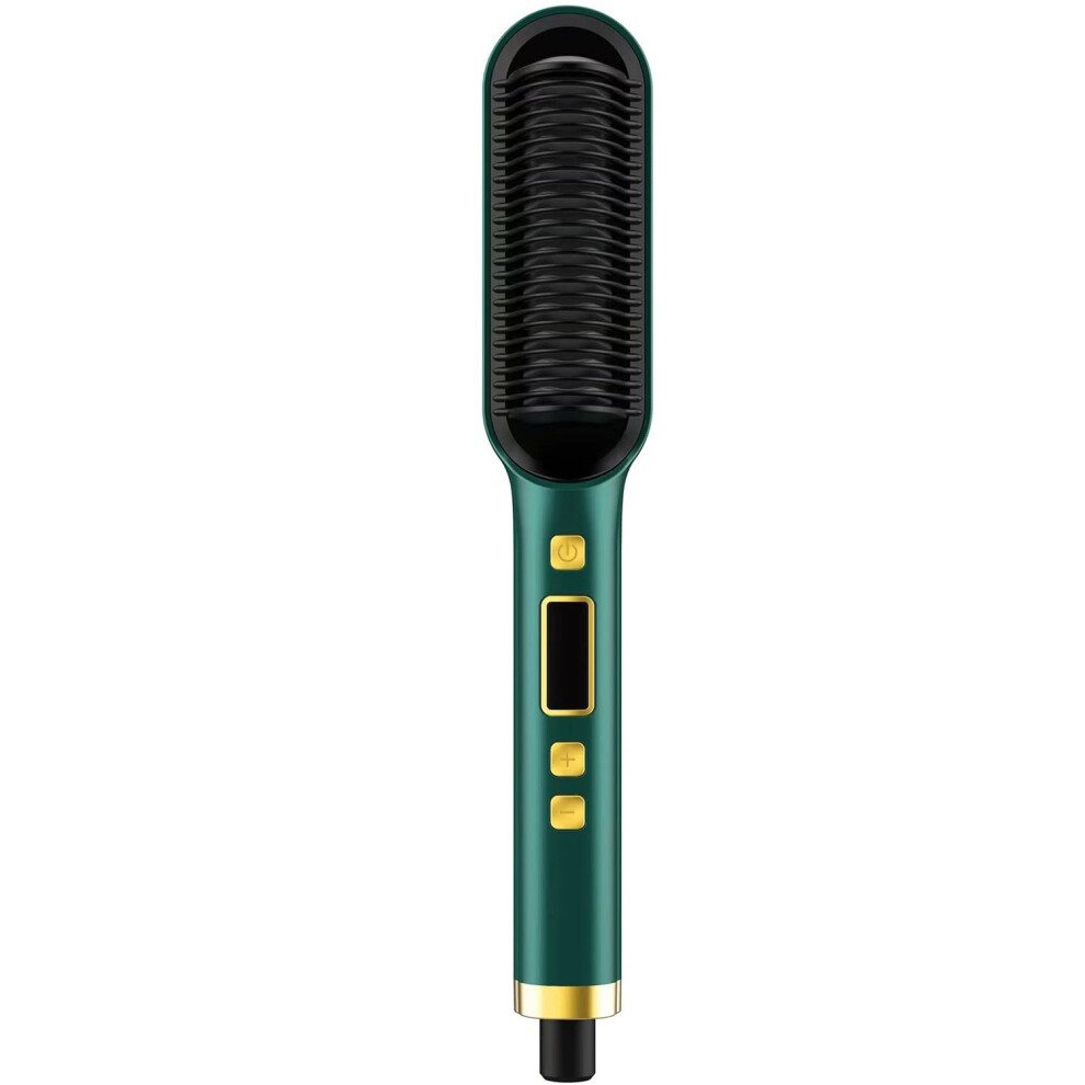 Green Hair Straightening Brush, 2 In 1 Hair Straightener And Curler, Tourmaline Ceramic, Fast Heatup 230C, Antiscald,