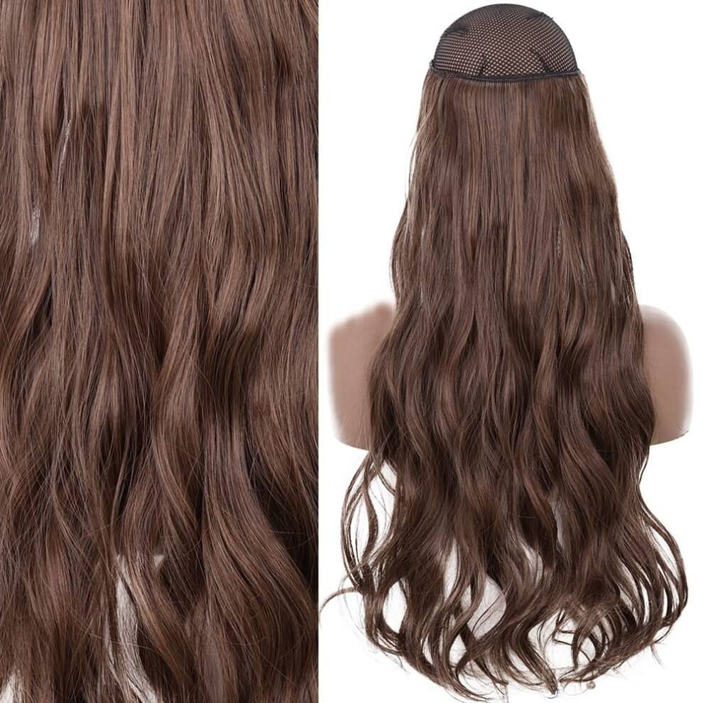 Unisex Black Invisible Wire Hair Extensions Natural Blonde Straight Synthetic One Piece Halo Hairpiece