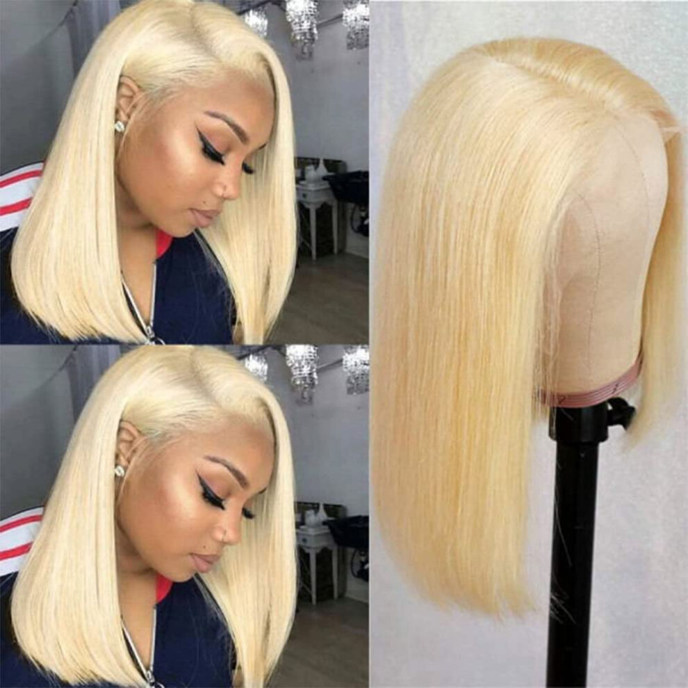Unisex 613 Blonde 13X4 Hd Lace Front Human Hair Bob Wig 10 Inch Pre Plucked Brazilian Virgin Hair 150% Density