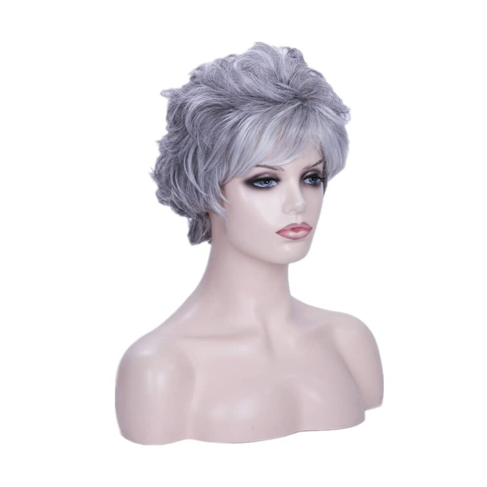 Unisex Short Pixie Cut Wig With Bangs, Fluffy Heatresistant Synthetic Wavy Style For Women Daily Wear