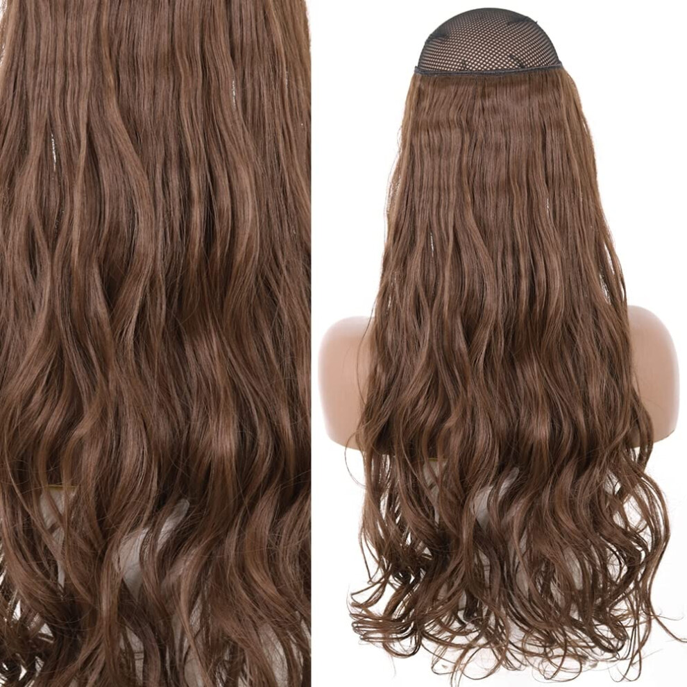 Unisex Black Halo Hair Extensions Invisible Wire Synthetic Straight Hairpiece With Clip In Bangs Natural Blonde 22 Inches